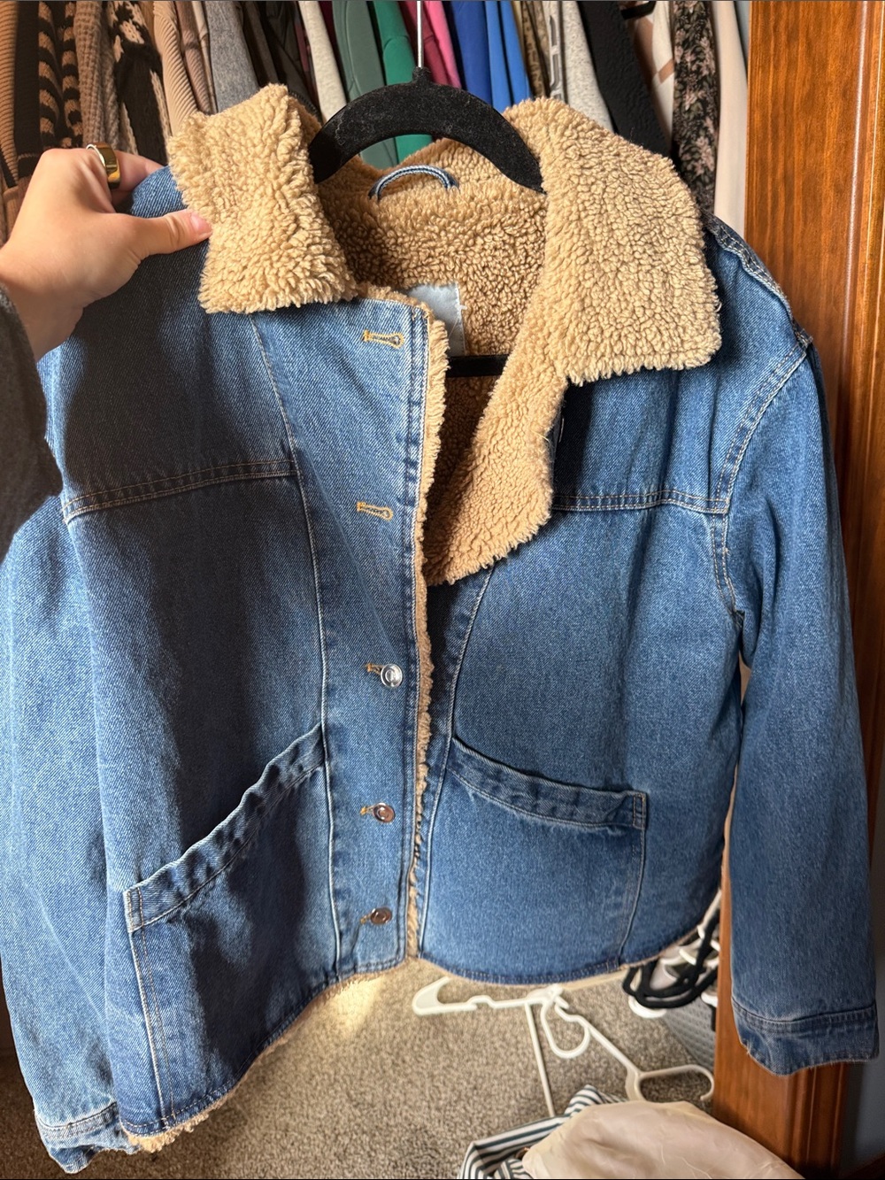 Thread & Supply Blue Denim Jacket with Tan Sherpa Collar